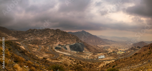 Views of traffic travelling along the zig zag road in Al Hada  Taif region of Saudi Arabia