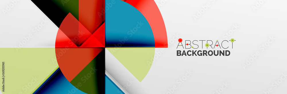 Bright color circles, abstract round shapes and triangles composition with shadow effects. Vector modern geometric design template Bright color circles, abstract round shapes and triangles composition with shadow effects. Vector modern geometric design template