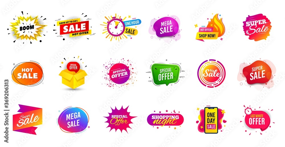 Sale banner tags. Discount price badge. Promotion coupon templates. Black friday shopping icons. Best offer badge. Cyber monday sale banner. Price offer icons. Discount templates. Vector