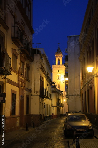 Night street in the old Spanish city of Seville