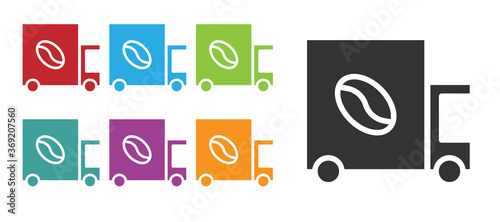 Black Coffee street truck machine icon isolated on white background. Delivery coffee. Set icons colorful. Vector Illustration.