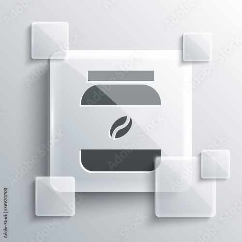 Grey Coffee jar bottle icon isolated on grey background. Square glass panels. Vector Illustration.