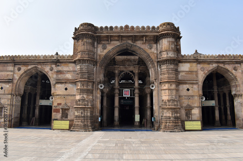 Ahmedabad, Gujarat, India, January 2020, Front View of Jami Masjid or Friday Mosque, built in 1424 during the reign of Ahmed Shah