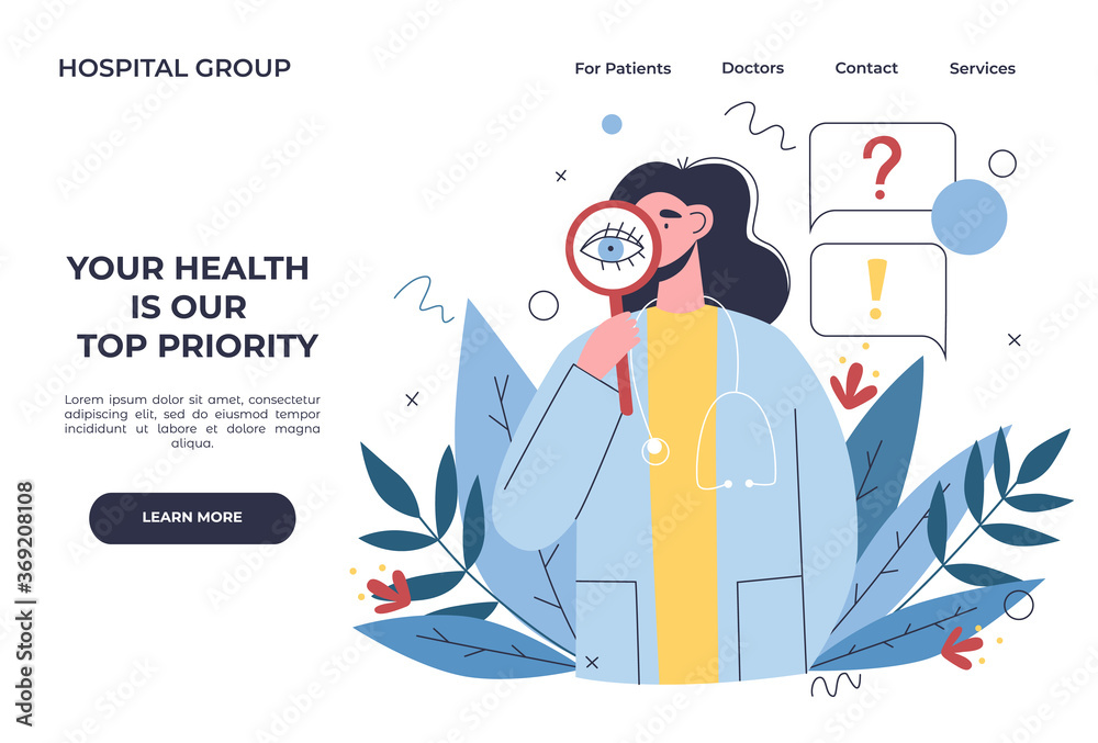 Doctor asks patient about health problems, takes a medical history. Multidisciplinary hospital concept, healthcare clinic, visit planner, first aid website concept. Medical staff and online medicine.