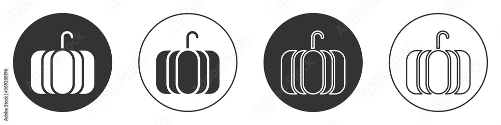 Black Pumpkin icon isolated on white background. Happy Halloween party. Circle button. Vector Illustration. Black Pumpkin icon isolated on white background. Happy Halloween party. Circle button. Vector Illustration.
