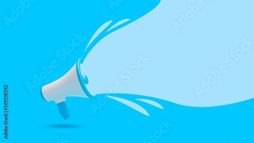 blue Megaphone with speech wave, 3d rendering on blue background photo
