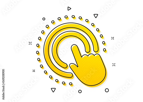 Touchscreen gesture sign. Click hand icon. Push action symbol. Yellow circles pattern. Classic click hand icon. Geometric elements. Vector