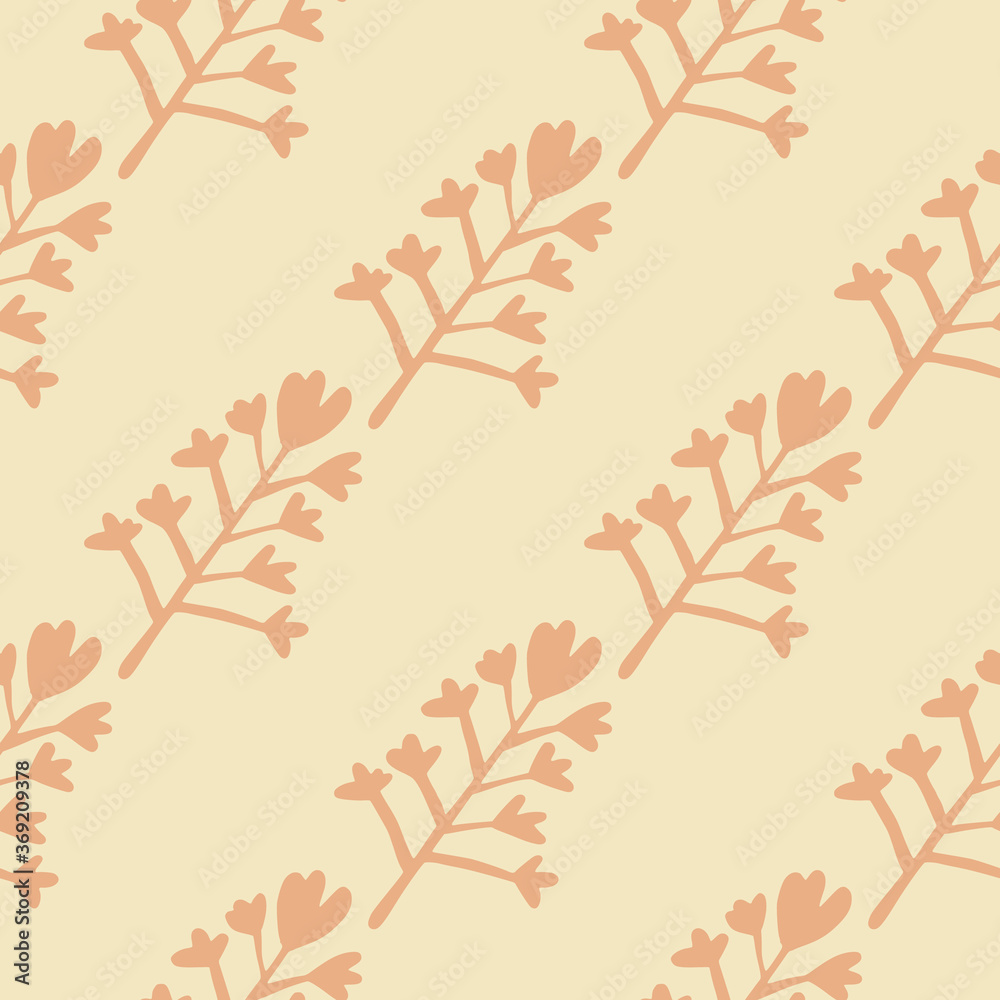 Simple flowers silhouettes seamless pattern. Beige background with orange botanic ornament.