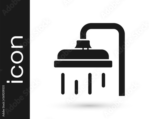 Grey Shower head with water drops flowing icon isolated on white background. Vector Illustration.