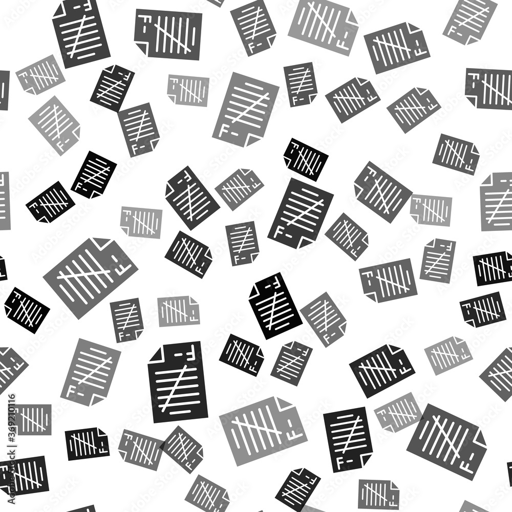 Black Exam paper with incorrect answers survey icon isolated seamless pattern on white background. Bad mark of test results. Vector Illustration. Black Exam paper with incorrect answers survey icon isolated seamless pattern on white background. Bad mark of test results. Vector Illustration.