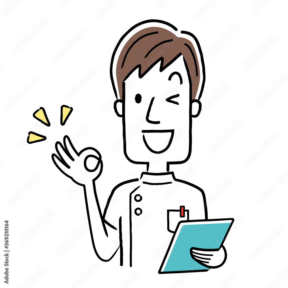 Vector illustration material: young male nurse giving an ok sign Vector illustration material: young male nurse giving an ok sign