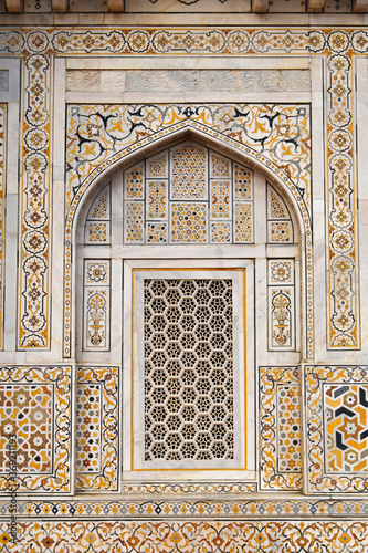 Exterior wall  detail with niche. Mausoleum of Etmaduddaula or Itmad-ud-Daula tomb often regarded as a draft of the Taj Mahal  Agra  Uttar Pradesh  India