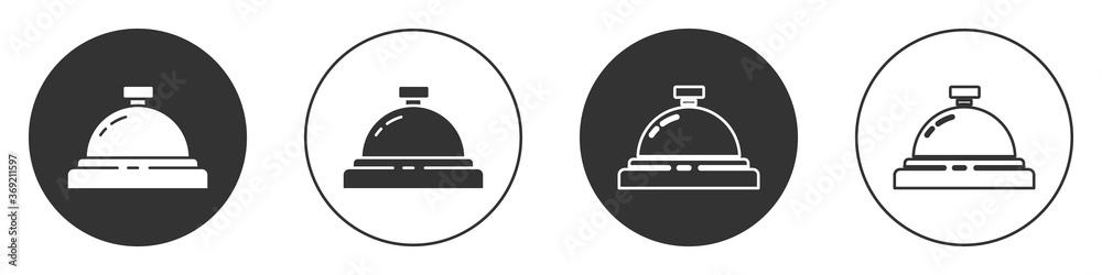 Fototapeta premium Black Hotel service bell icon isolated on white background. Reception bell. Circle button. Vector Illustration.