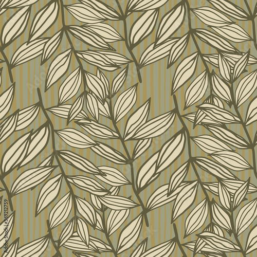 Autumn outline foliage ornament seamless pattern. Floral print in beige and brown tones.