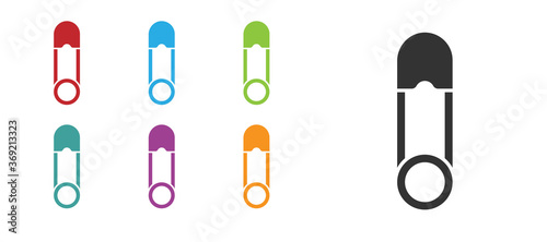 Black Classic closed steel safety pin icon isolated on white background. Set icons colorful. Vector Illustration.