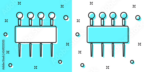 Black line Needle for sewing icon isolated on green and white background. Tailor symbol. Textile sew up craft sign. Embroidery tool. Random dynamic shapes. Vector Illustration.