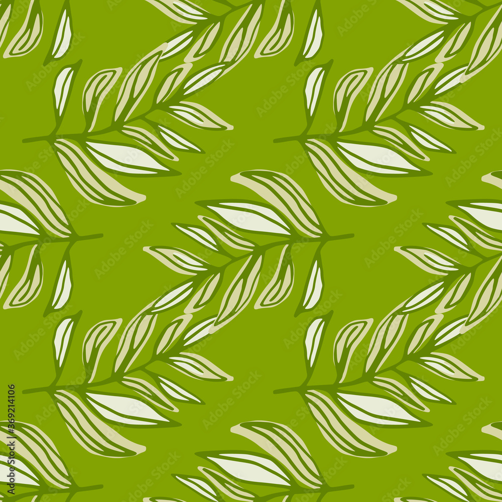 Spring seamless pattern with contoured foliage brunches in green tones. Stylized floral print.