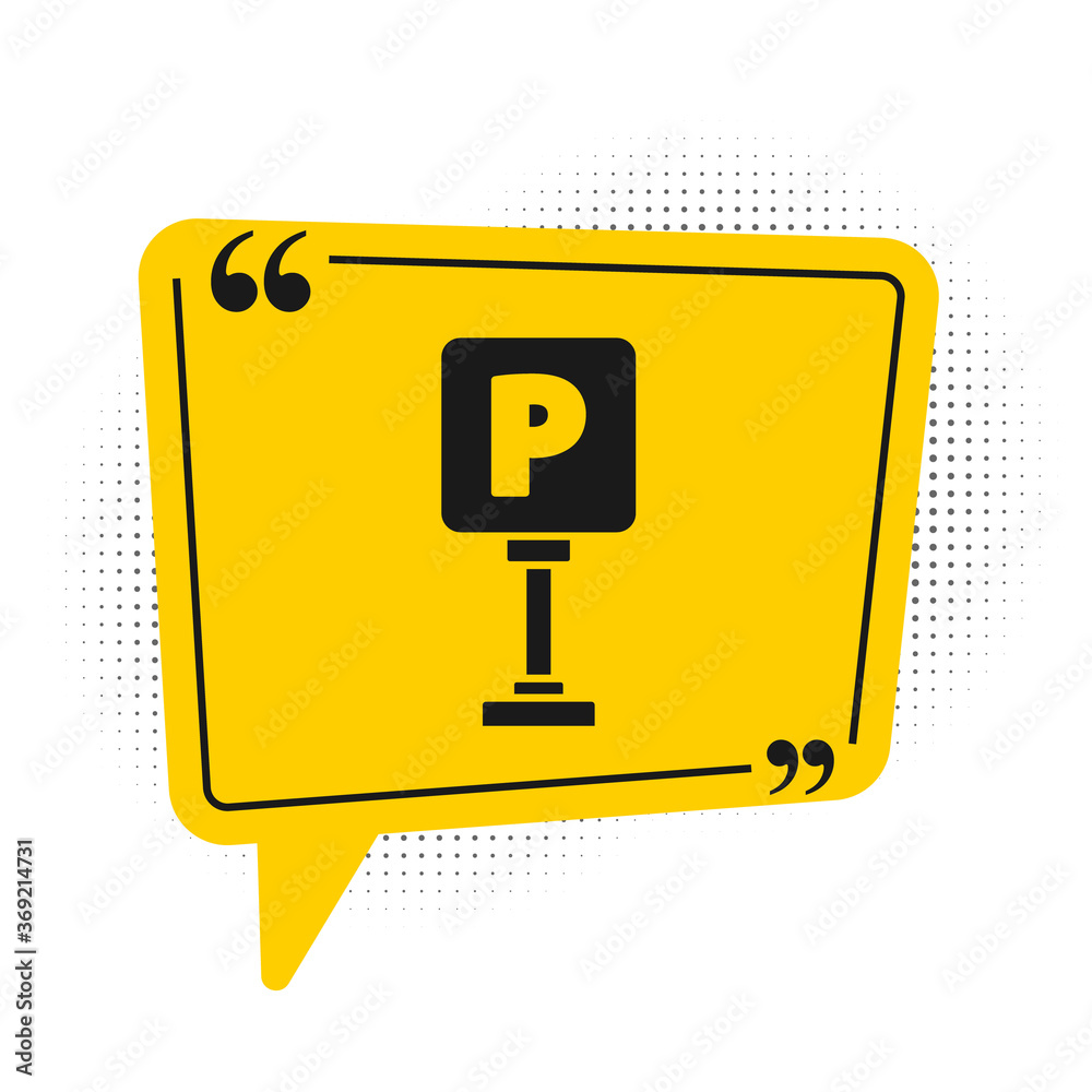 Black Parking icon isolated on white background. Street road sign. Yellow speech bubble symbol. Vector Illustration. Black Parking icon isolated on white background. Street road sign. Yellow speech bubble symbol. Vector Illustration.