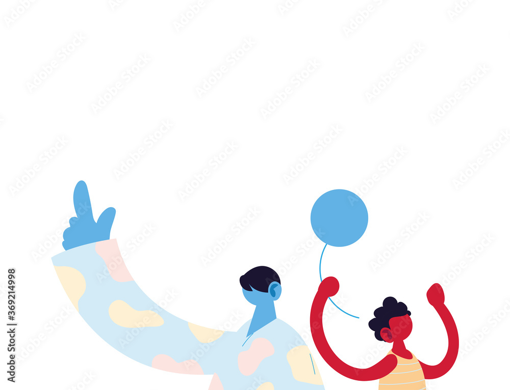 Father and son cartoon with balloon vector design Father and son cartoon with balloon vector design