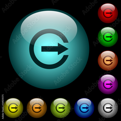 Export with inner arrow icons in color illuminated glass buttons