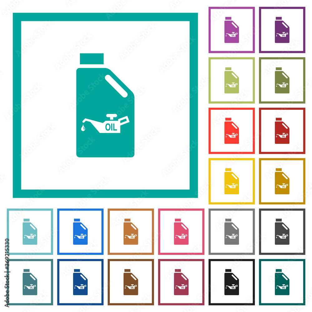 Oil canister with oiler flat color icons with quadrant frames