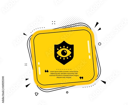 Eye protection icon. Quote speech bubble. Oculist clinic sign. Optometry vision symbol. Quotation marks. Classic eye protection icon. Vector