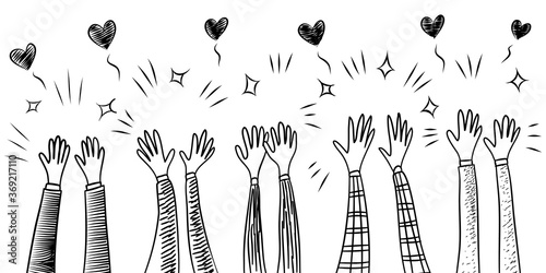 doodle hands up,Hands clapping with love. Concept of charity and donation. Give and share your love to people. vector illustration