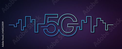 5G network wireless technology. Fifth generation of mobile internet. 5g technology, background and banner design. High speed internet, communication network concept photo