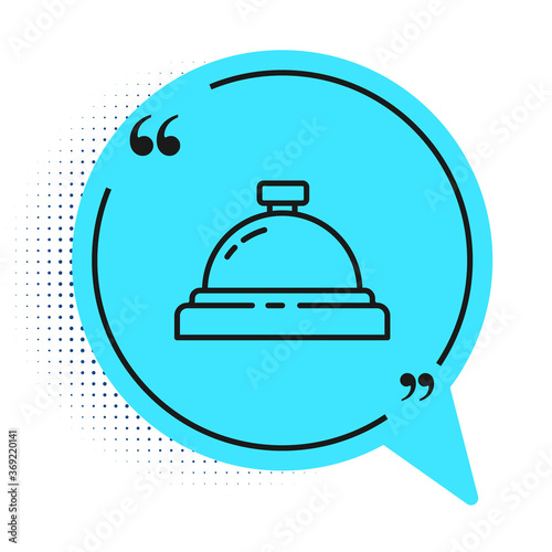 Black line Hotel service bell icon isolated on white background. Reception bell. Blue speech bubble symbol. Vector Illustration.