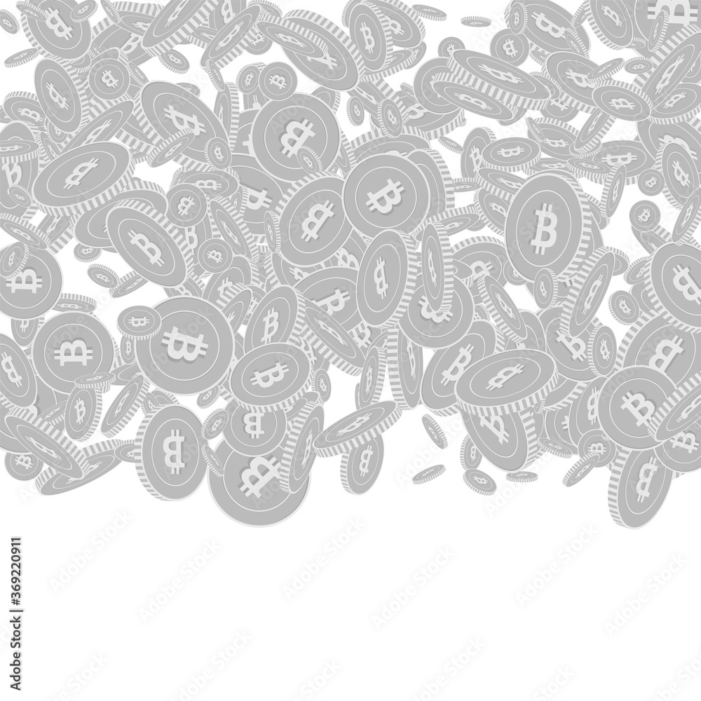 Bitcoin, internet currency coins falling. Scattere