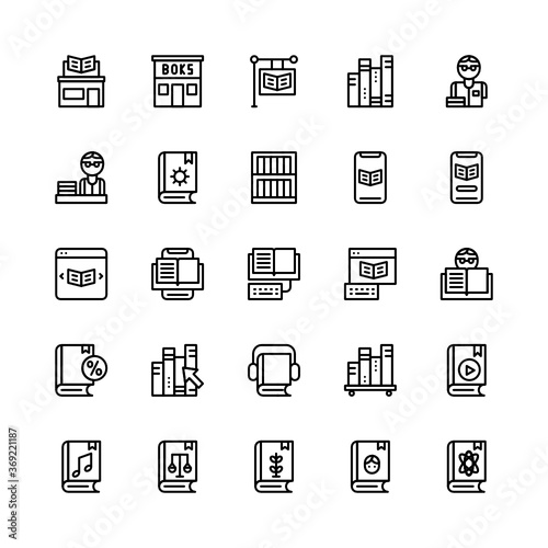 Set of bookstore, book sale, sale book outline style icon - vector