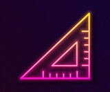 Glowing neon line Triangular ruler icon isolated on black background. Straightedge symbol. Geometric symbol. Vector Illustration.