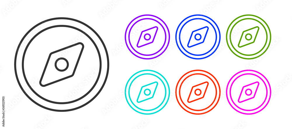 Black line Compass icon isolated on white background. Windrose navigation symbol. Wind rose sign. Set icons colorful. Vector Illustration. Black line Compass icon isolated on white background. Windrose navigation symbol. Wind rose sign. Set icons colorful. Vector Illustration.