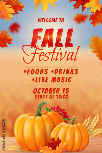 Autumn background, red and yellow leaves frame.  Vector illustration EPS10.