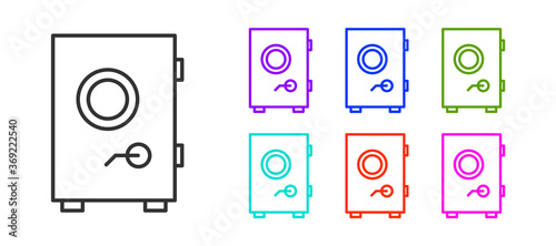 Black line Safe icon isolated on white background. The door safe a bank vault with a combination lock. Reliable Data Protection. Set icons colorful. Vector Illustration.