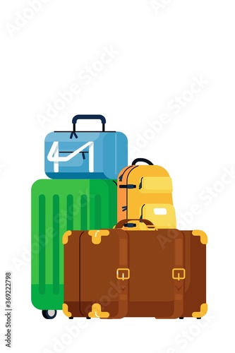 Luggage bags. Isolated retro and modern travel suitcase and backpack baggage pile icon. Vector trip and journey luggage bags transportation concept