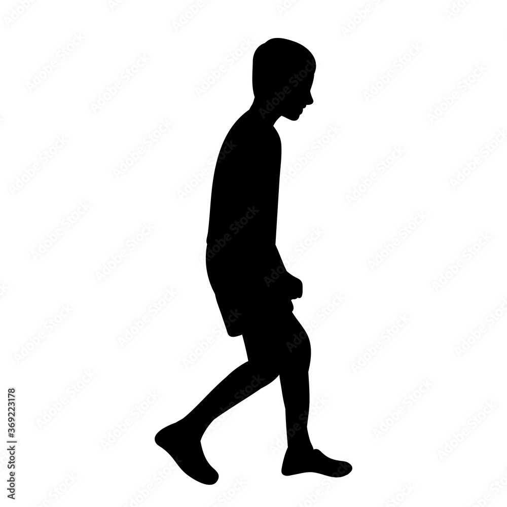 isolated, black silhouette of a child walking