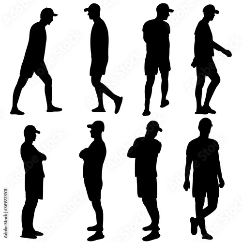 isolated, black silhouette of a man in a cap