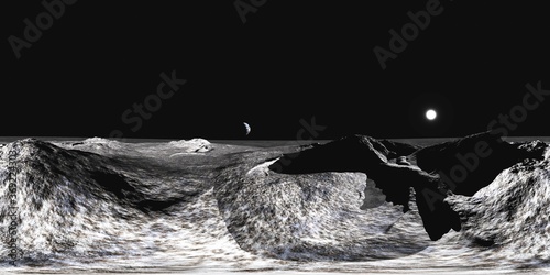 Fototapeta Naklejka Na Ścianę i Meble -  Moon surface, HDRI, environment map , Round panorama, spherical panorama, equidistant projection, panorama 360, 3D rendering