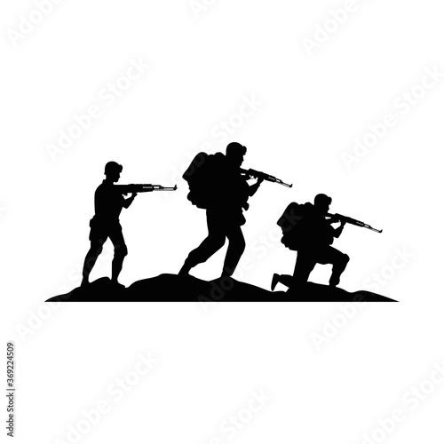 three soldiers military silhouettes figures