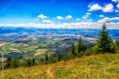 Landscape view on region Liptov and lake Liptovska Mara from hill Babky in Western Tatras