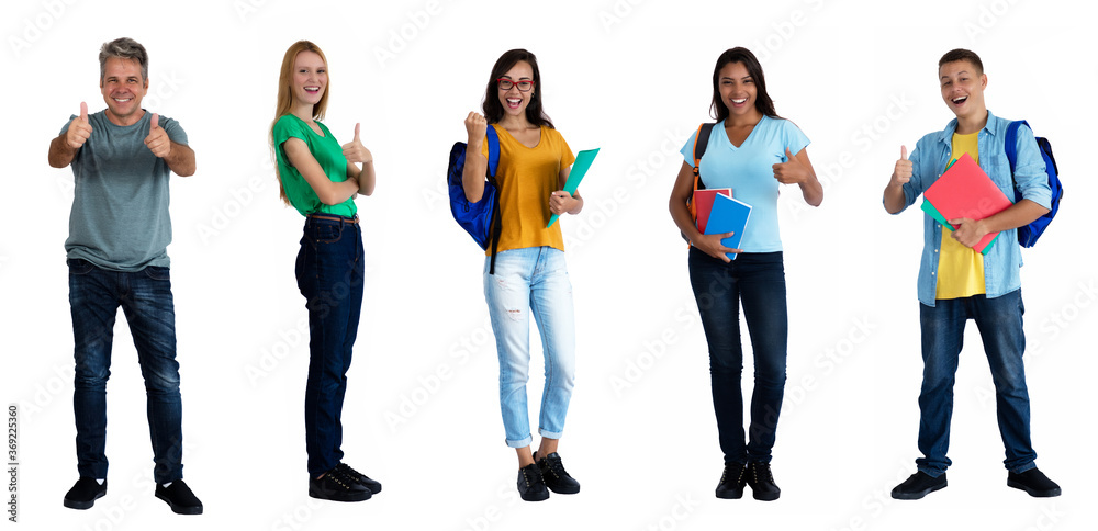 Fototapeta premium Optimistischer Lehrer mit fröhlichen Studenten