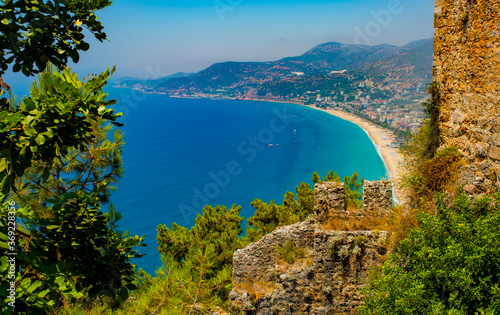  panorama of cleopatra beach in Alanya with blue sea and clean sand  © serhii