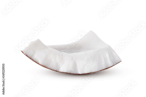 Slice of coconut isolated on white background  