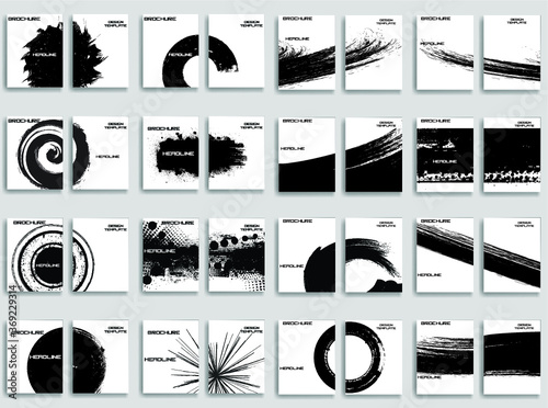 Vintage Set Of Different Grunge Textured Brochures . Black and White Patterns in Grungy Style .