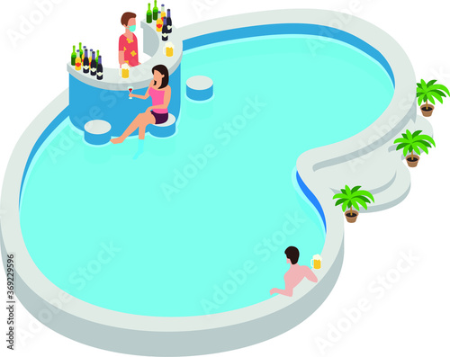 Peoples are enjoying their holiday at pool bar illustration