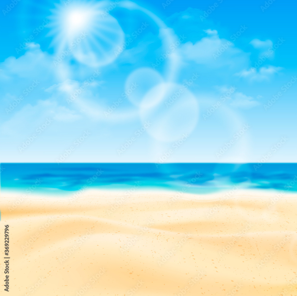 Fototapeta premium The ocean or sea. Sky with clouds and reflection of light in the water surface, romantic fantasy on the background of a natural scene. Cartoon illustration