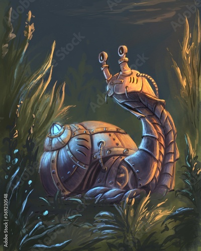 Mechanical snail in the grass 