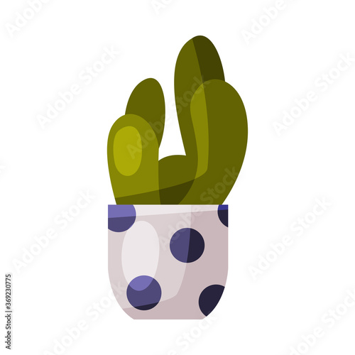 Indoor Houseplant in Pot, Green Potted Cactus Plant for Interior Decoration Vector Illustration Isolated on White Background