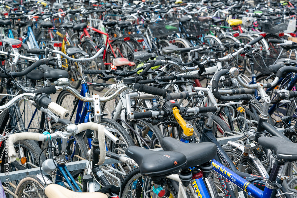 close up view of a sea of parked bicycles at the Heidelberg train station close up view of a sea of parked bicycles at the Heidelberg train station